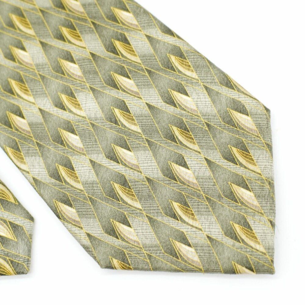 Pierre Cardin Green Tan Abstract Print Long Wide Silk Tie